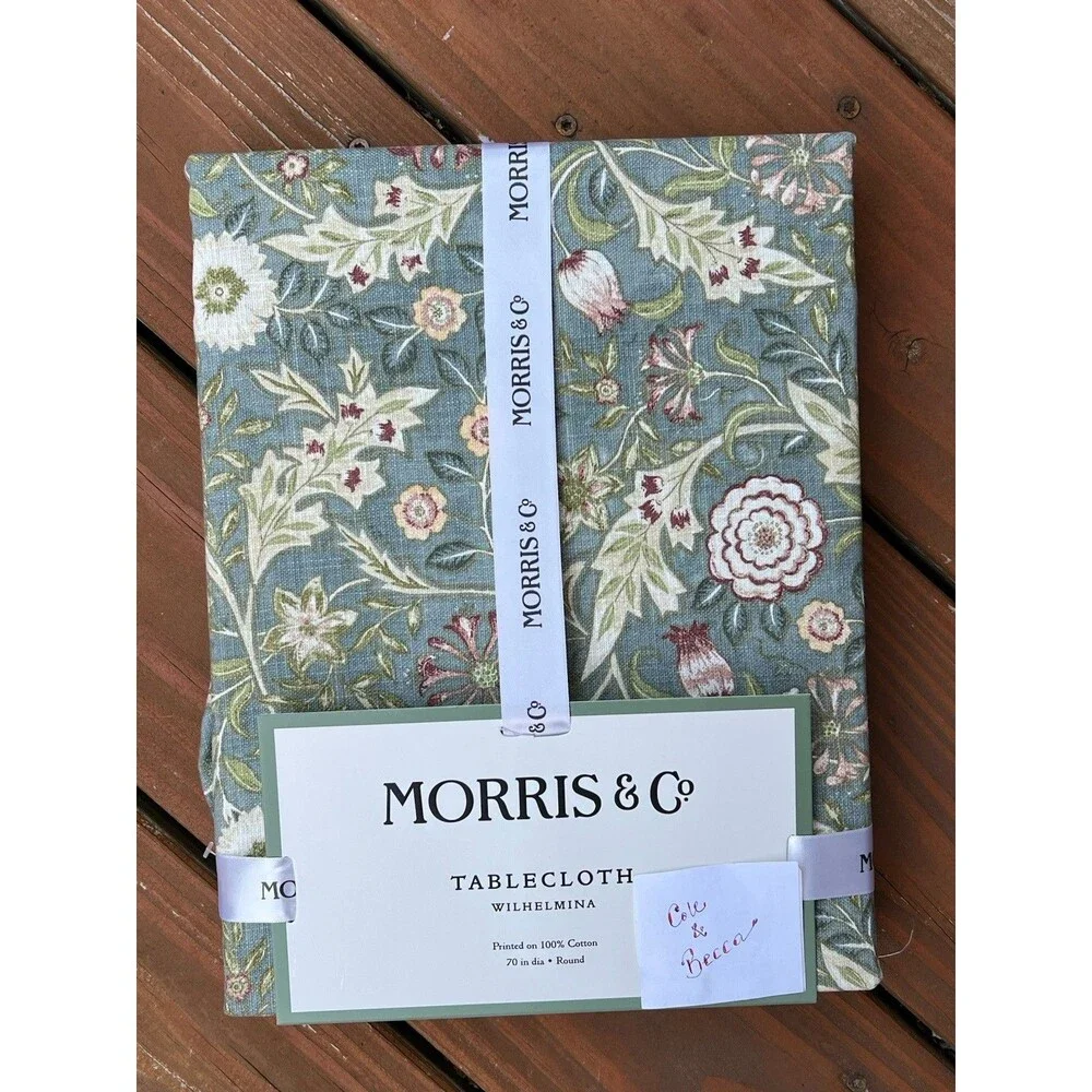 MORRIS & Co Wilhelmina 100% Cotton Tablecloth 70” ROUND Green Floral New